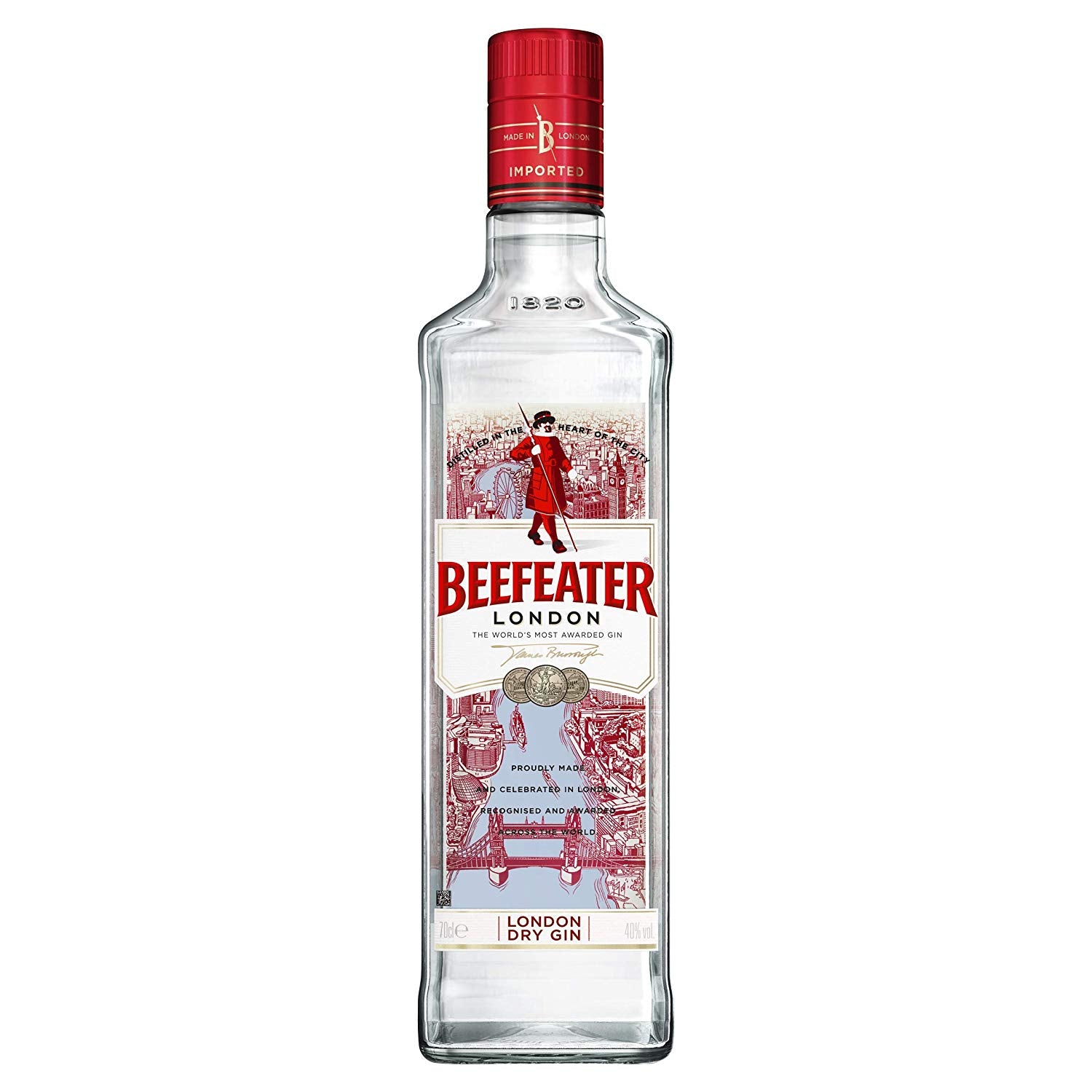 ביפיטר 1 ליטר ג'ין לאירועים בקבוק Beefeater London שקוף עם תווית אירופאית מסורתית