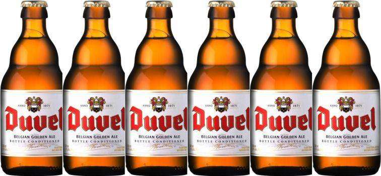 שישיית בירה דובל 330 מ''ל מותג Duvel בלגיית Golden Ale עם תווית כחולה ולבנה