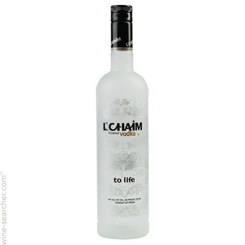 בקבוק וודקה לחיים 700 מ''ל כשרה לפסח תווית L'CHAIM Kosher Vodka ועיצוב מינימליסטי